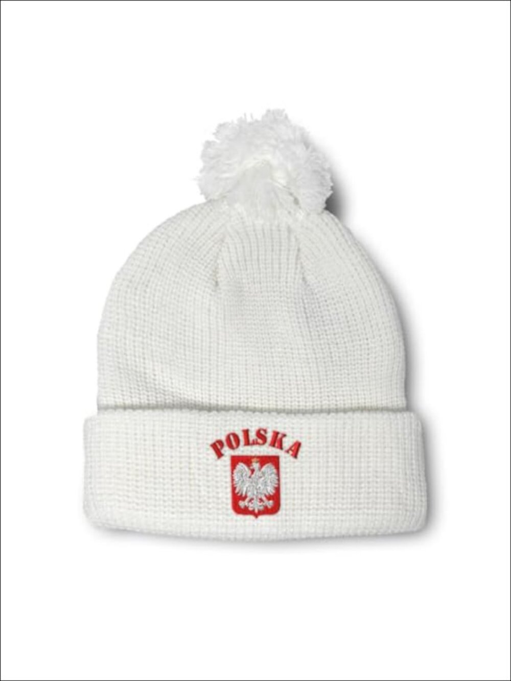 Poland Polska Flag Embroidered Pom Pom Beanie Acrylic One Size